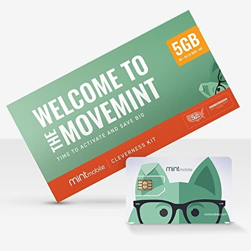 Mint Mobile SIM card kit with welcome message and 5GB plan